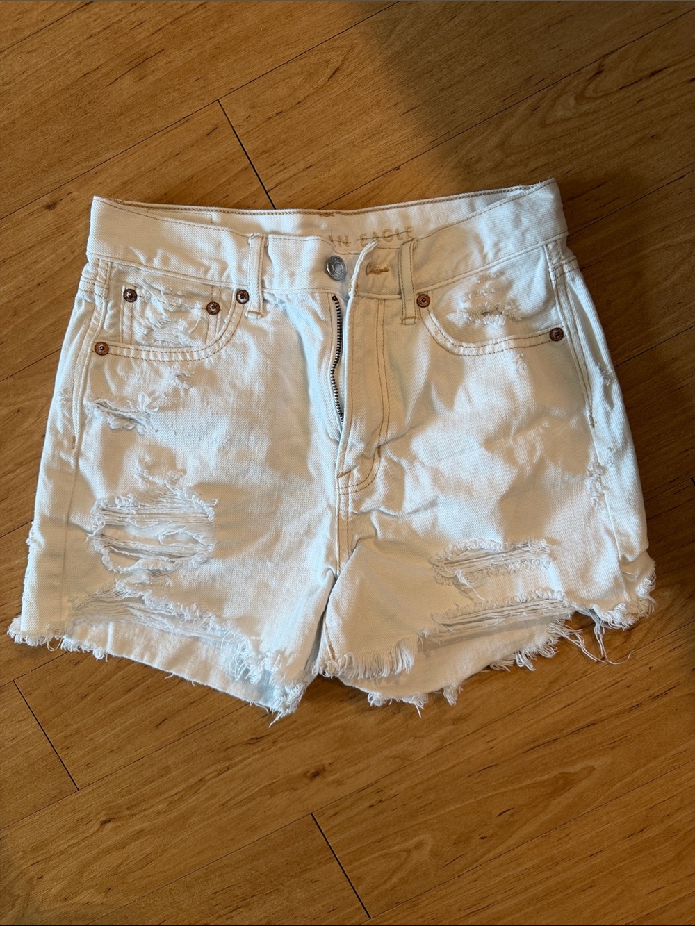 American Eagle Outfitters White Distressed Jean Shorts